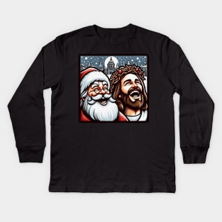 Most Wonderful Time Of The Year Jesus Santa Claus Church Christmas Carols Kids Long Sleeve T-Shirt